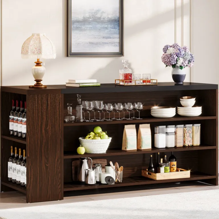 Clearance Tribesigns 55" Coffee Bar Table, 5 - Tier Kitchen Island Storage Cabinet