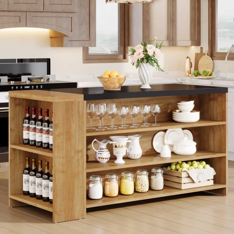 Clearance Tribesigns 55" Coffee Bar Table, 5 - Tier Kitchen Island Storage Cabinet