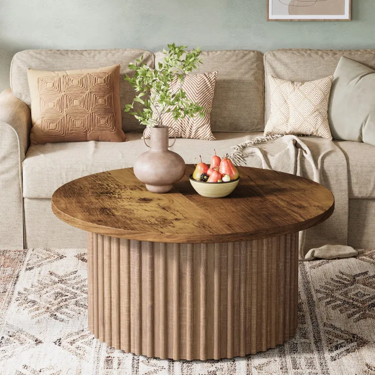 Sale Tribesigns 31.5" Coffee Table, Farmhouse Circle Center Table Sofa Side Table