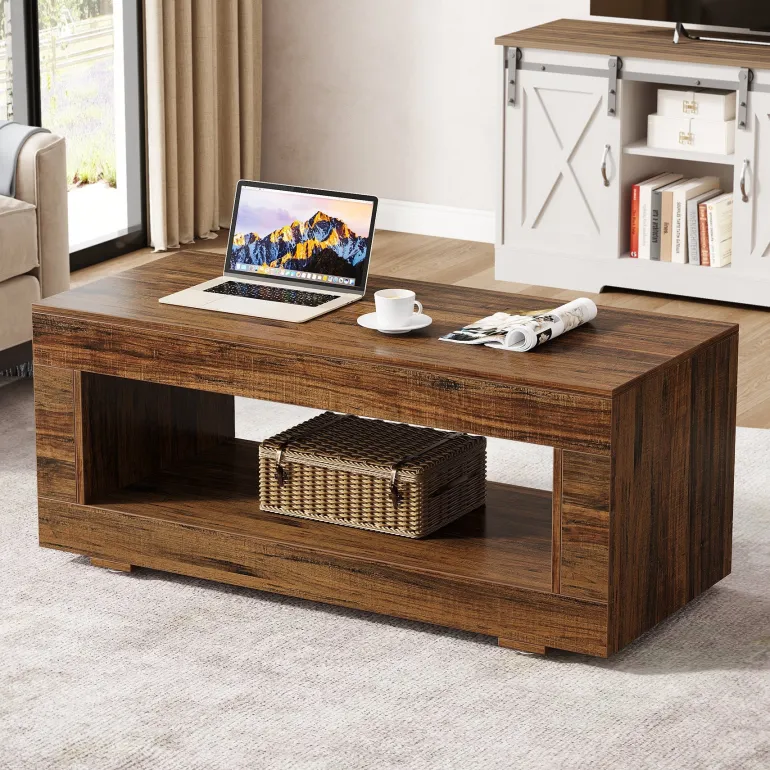 Online Tribesigns 43" Coffee Table, Farmhouse Center Table With Storage