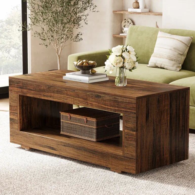 Online Tribesigns 43" Coffee Table, Farmhouse Center Table With Storage