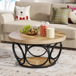 New Tribesigns 31.5" Coffee Table, Farmhouse Center Table Tea Table with 2 - Tier Storage