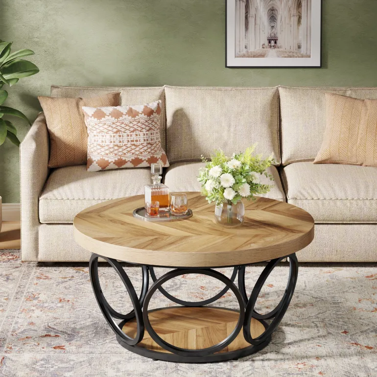 New Tribesigns 31.5" Coffee Table, Farmhouse Center Table Tea Table with 2 - Tier Storage