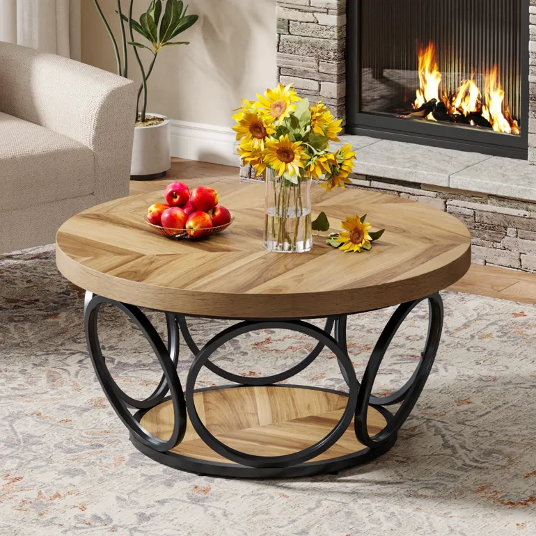New Tribesigns 31.5" Coffee Table, Farmhouse Center Table Tea Table with 2 - Tier Storage