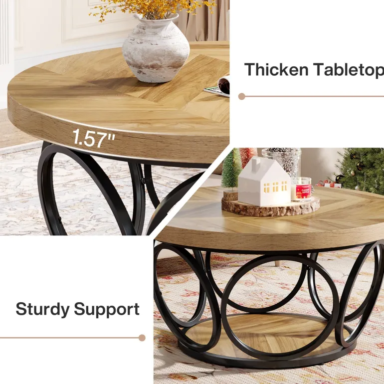 New Tribesigns 31.5" Coffee Table, Farmhouse Center Table Tea Table with 2 - Tier Storage