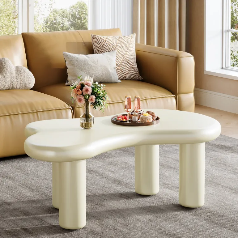 Best Sale Tribesigns 45" Coffee Table, Modern Irregular Center Table Tea Table