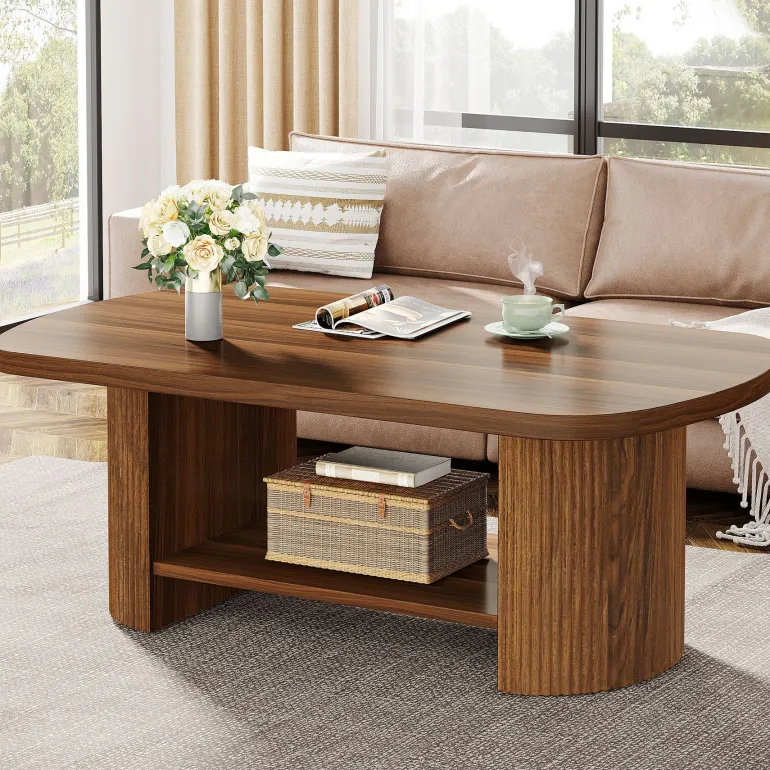Hot Tribesigns 45" Coffee Table, Modern Oval 2 - Tier Center Table With Storage