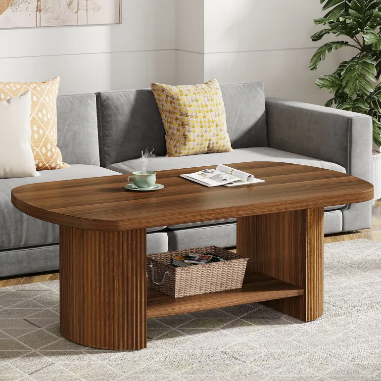 Hot Tribesigns 45" Coffee Table, Modern Oval 2 - Tier Center Table With Storage