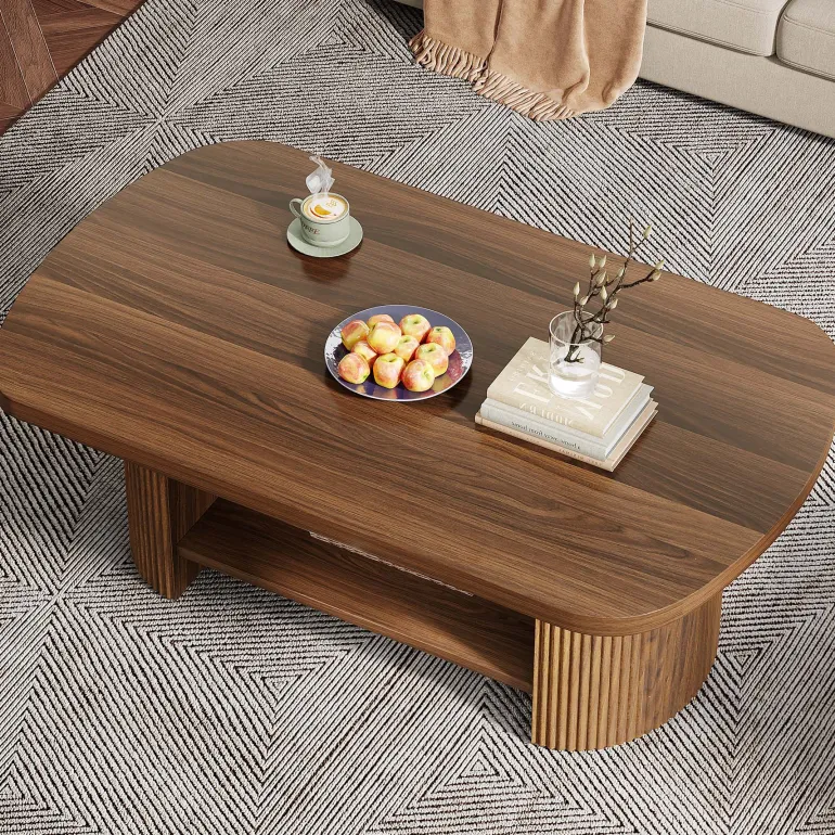 Hot Tribesigns 45" Coffee Table, Modern Oval 2 - Tier Center Table With Storage