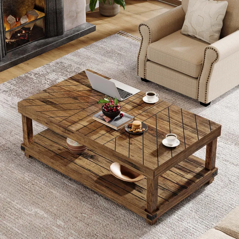 New Tribesigns 47" Coffee Table, Wood Center Table Cocktail Tea Table with Storage Shelf
