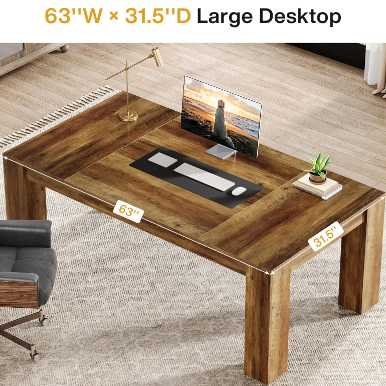 Hot Tribesigns 63" Computer Desk, Executive Desk Office Writing Table Workstation