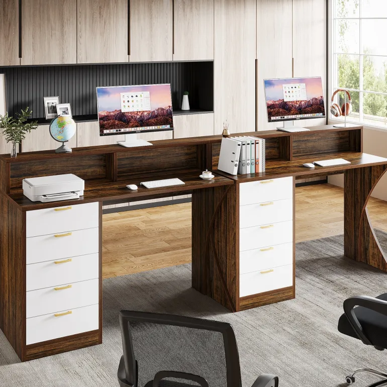 Shop Tribesigns 47" Computer Desk, Home Office Desk with Monitor Stand and 5 Drawers