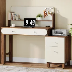 Cheap Tribesigns 56" Computer Desk, Home Office Desk Study Table with File Drawers