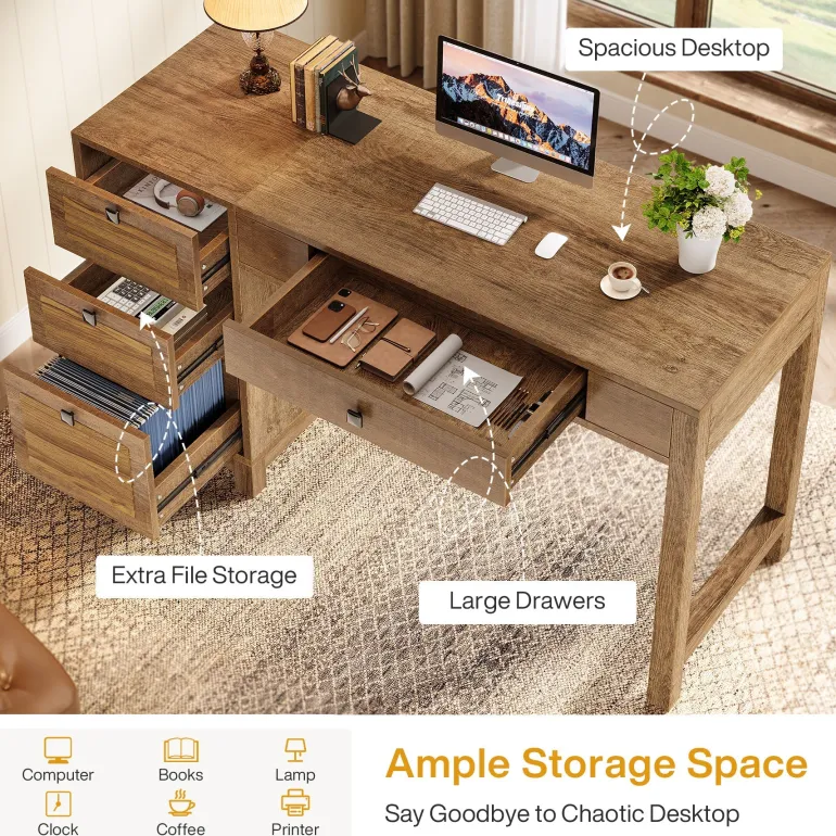 Shop Tribesigns 55" Computer Desk, Home Office Desk Writing Table with 4 File Storage Drawers