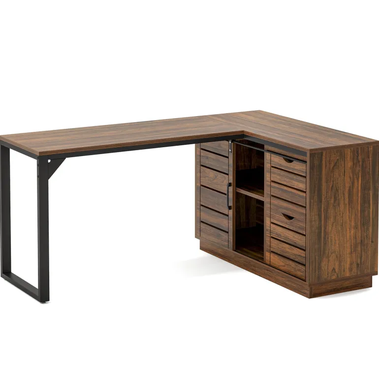 Shop Tribesigns 55" Computer Desk, L - Shaped Corner Desk Office Desk with File Drawers