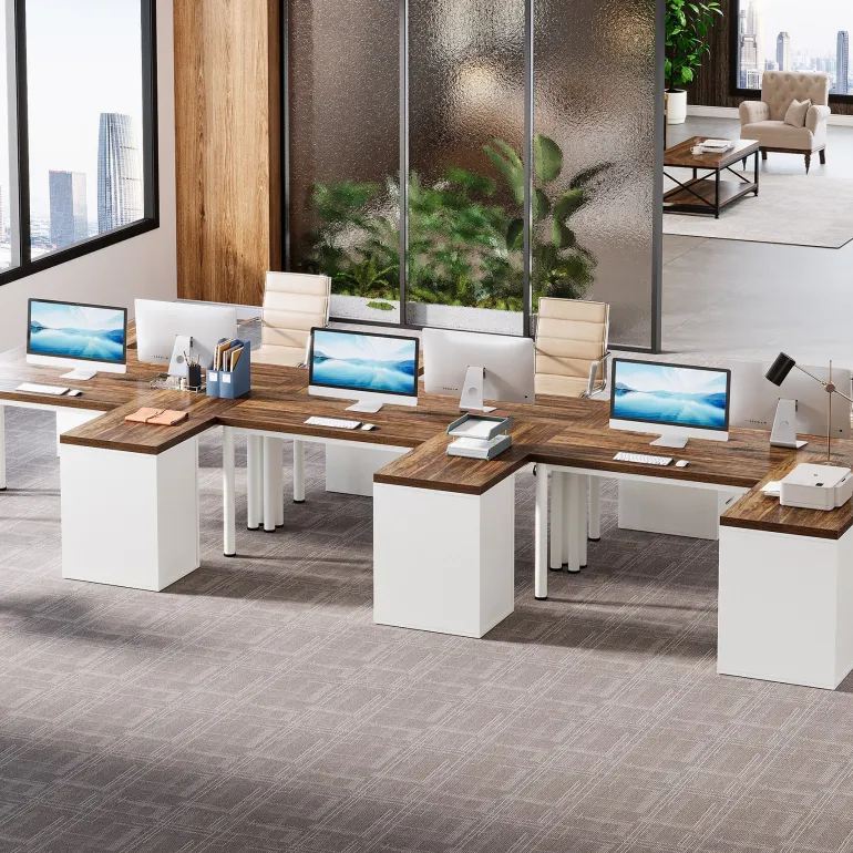 Sale Tribesigns 55" Computer Desk, L - Shaped Corner Desk Office Desk with 5 Drawers