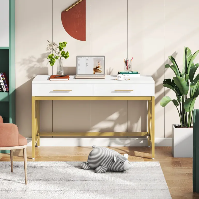 Sale Tribesigns 41" Computer Desk, Modern Home Office Writing Desk with 2 Drawers