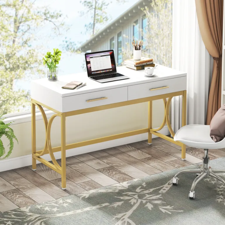 Sale Tribesigns 41" Computer Desk, Modern Home Office Writing Desk with 2 Drawers