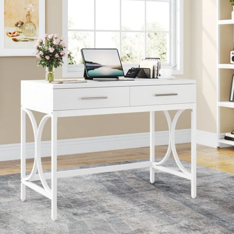 Sale Tribesigns 41" Computer Desk, Modern Home Office Writing Desk with 2 Drawers