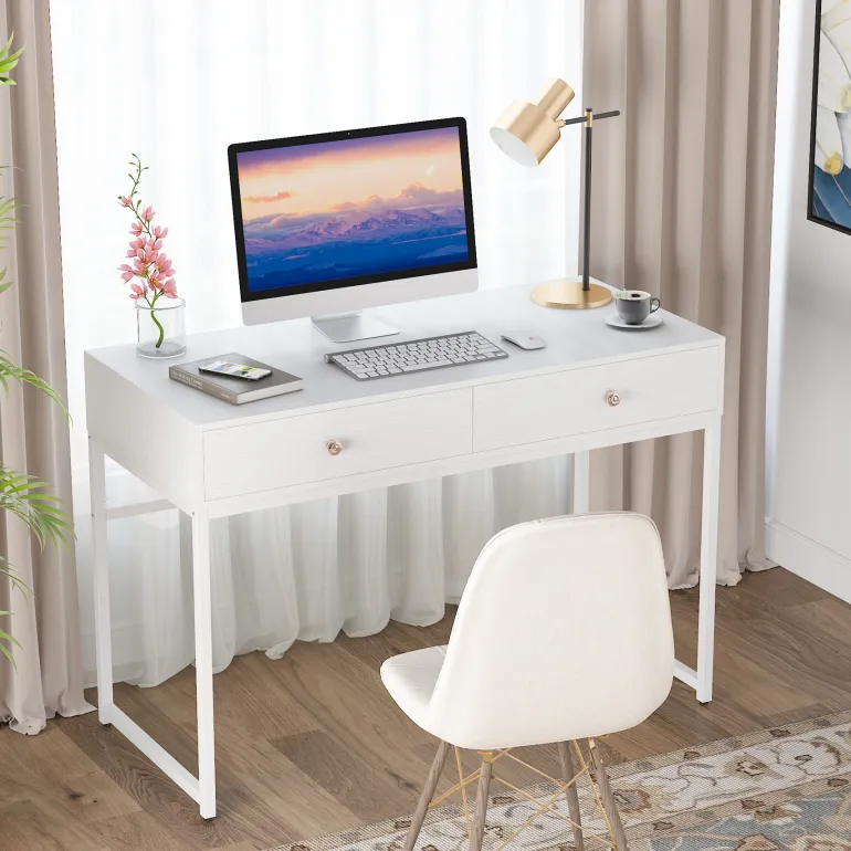 Discount Tribesigns 47" Computer Desk, Modern Writing Desk with 2 Drawers