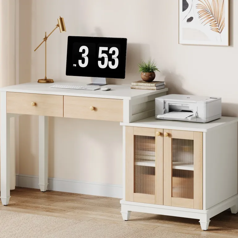Shop Tribesigns 63" Computer Desk, Reversible Office Desk with Storage Cabinet