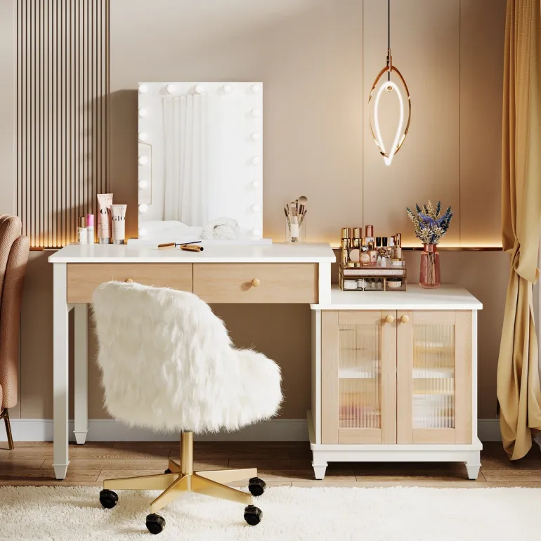 Shop Tribesigns 63" Computer Desk, Reversible Office Desk with Storage Cabinet
