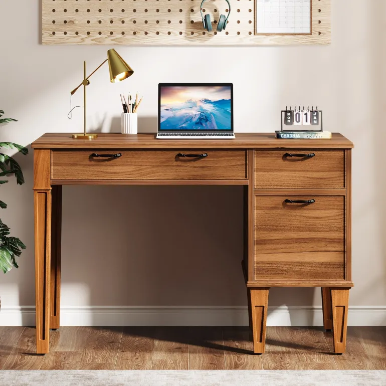 Outlet Tribesigns 47" Computer Desk, Rustic Office Desk With File Cabinet