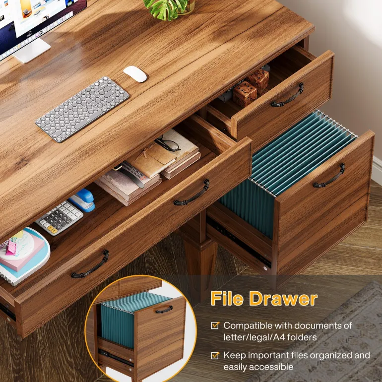 Outlet Tribesigns 47" Computer Desk, Rustic Office Desk With File Cabinet