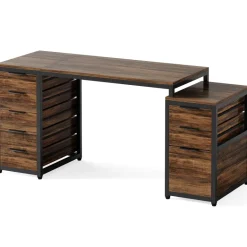 Online Tribesigns 63" Computer Desk, Study Writing Table with File Cabinet and Storage Drawers