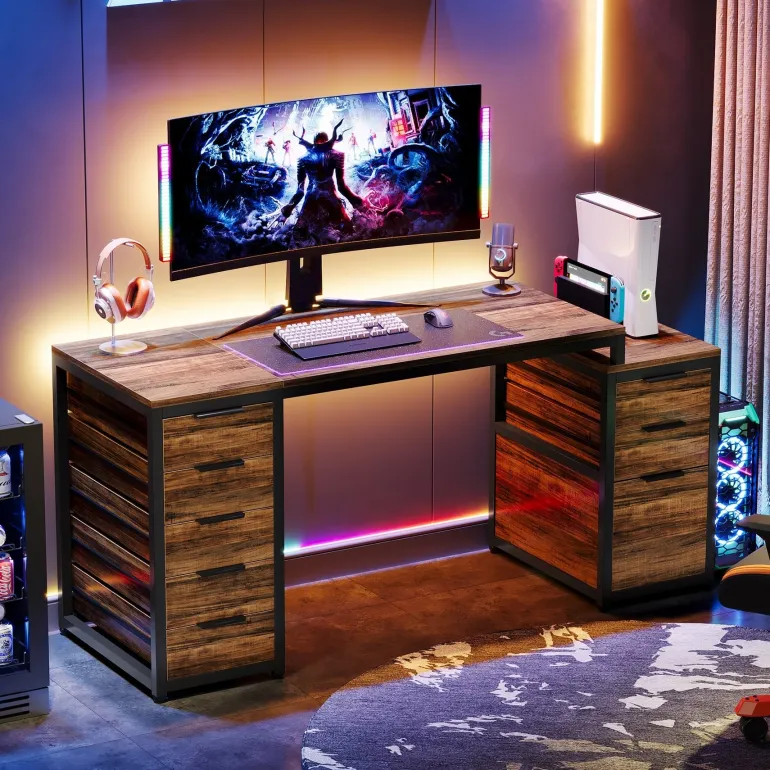 Online Tribesigns 63" Computer Desk, Study Writing Table with File Cabinet and Storage Drawers
