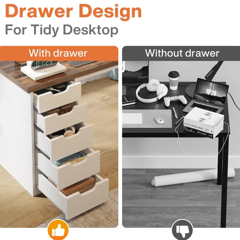 Shop Tribesigns 47" Computer Desk with 5 Drawers, Modern Study Table Writing Desk