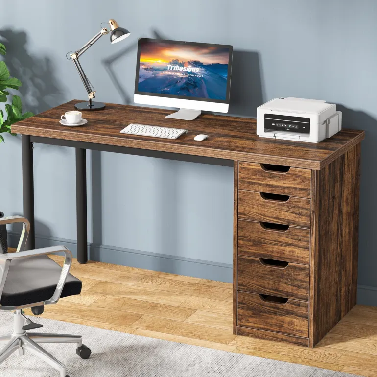Shop Tribesigns 47" Computer Desk with 5 Drawers, Modern Study Table Writing Desk