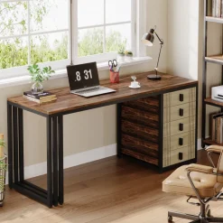Cheap Tribesigns 55" Computer Desk, Wood Office Desk with Reversible Drawer