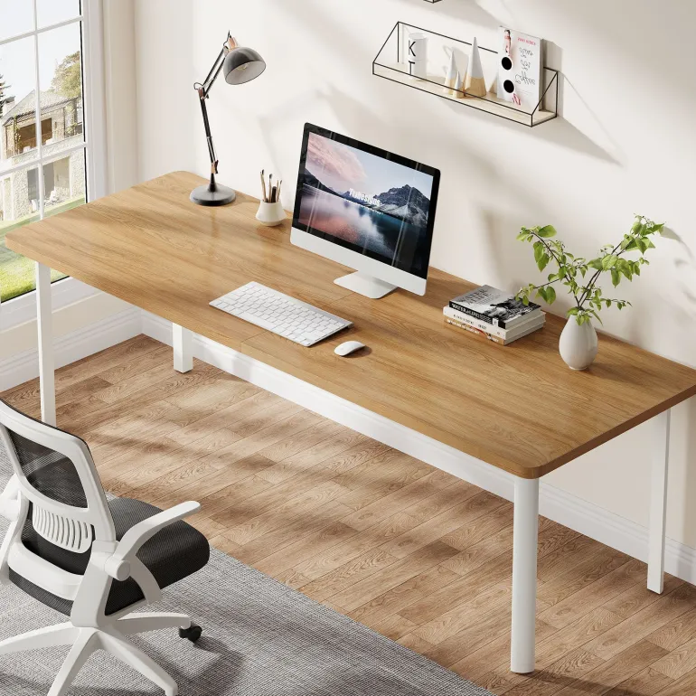 Cheap Tribesigns 78" Computer Desk, Wood Office Desk Writing Table