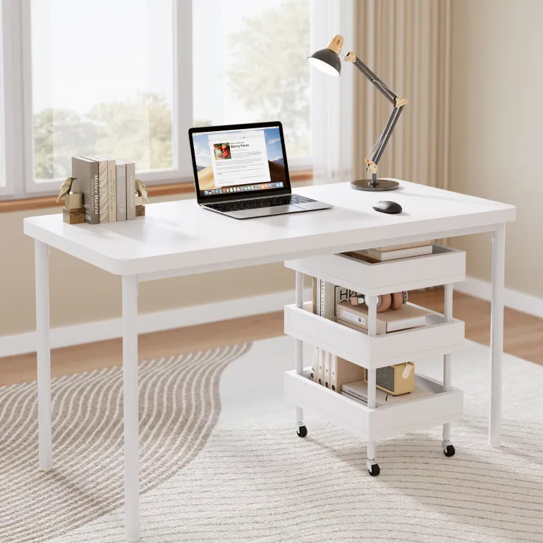 Sale Tribesigns 47" Computer Desk, Wood Study Table with 3 Tier Storage Cart
