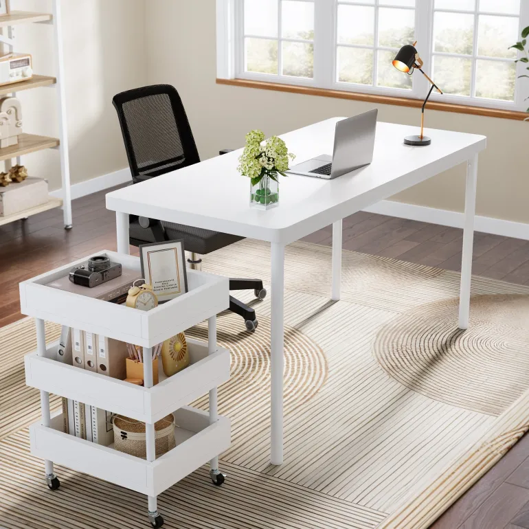 Sale Tribesigns 47" Computer Desk, Wood Study Table with 3 Tier Storage Cart