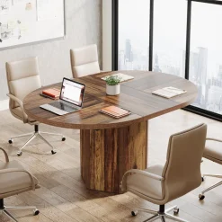 Outlet Tribesigns 55" Conference Table, Oval Rustic Meeting Table For 6 People