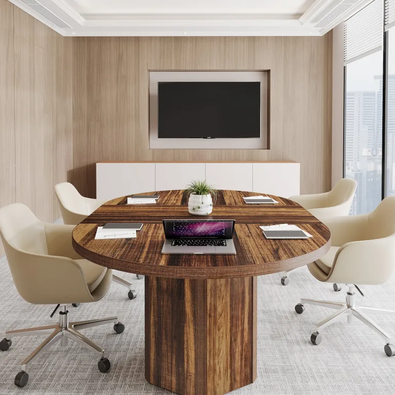 Outlet Tribesigns 55" Conference Table, Oval Rustic Meeting Table For 6 People