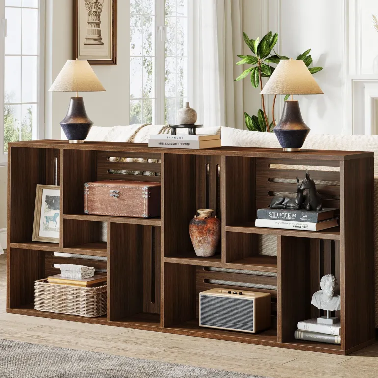 Outlet Tribesigns 70.9" Console Table, 3 - Tier Entryway Table Sofa Table with Storage Shelves