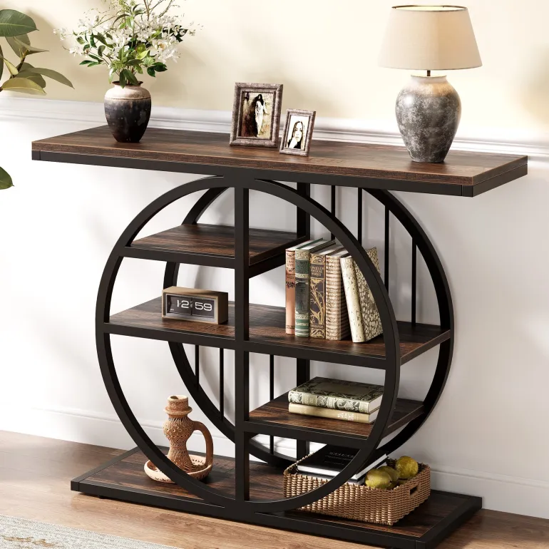 Best Sale Tribesigns 39" Console Table, 5 - Tier Entryway Table Sofa Table with Circle Base