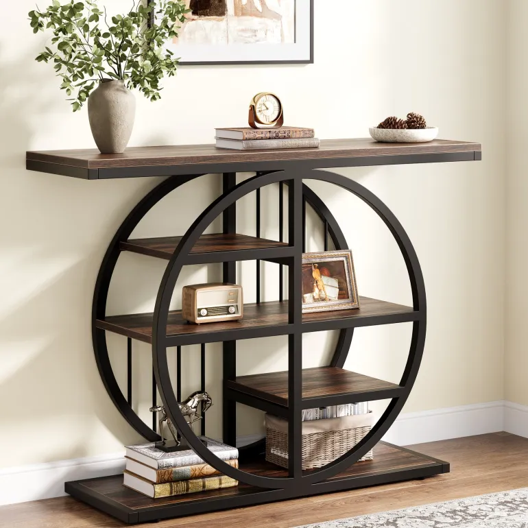 Best Sale Tribesigns 39" Console Table, 5 - Tier Entryway Table Sofa Table with Circle Base
