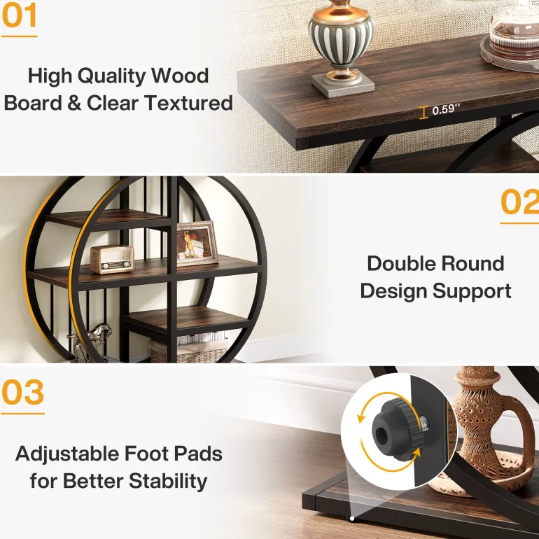 Best Sale Tribesigns 39" Console Table, 5 - Tier Entryway Table Sofa Table with Circle Base