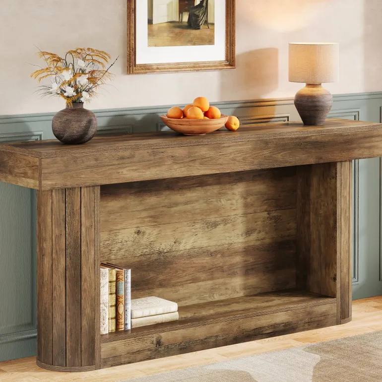 Outlet Tribesigns 63" Console Table, 2 - Tier Entry Hallway Table Sofa Table Behind Couch