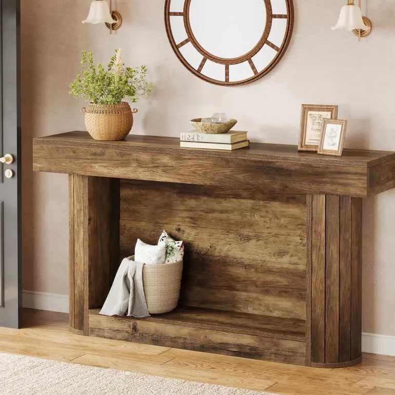 Outlet Tribesigns 63" Console Table, 2 - Tier Entry Hallway Table Sofa Table Behind Couch