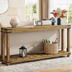 Outlet Tribesigns 70.9" Console Table, 2 - Tier Entryway Table Sofa Table with Storage Shelves