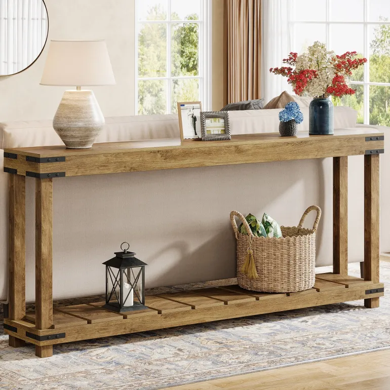 Outlet Tribesigns 70.9" Console Table, 2 - Tier Entryway Table Sofa Table with Storage Shelves