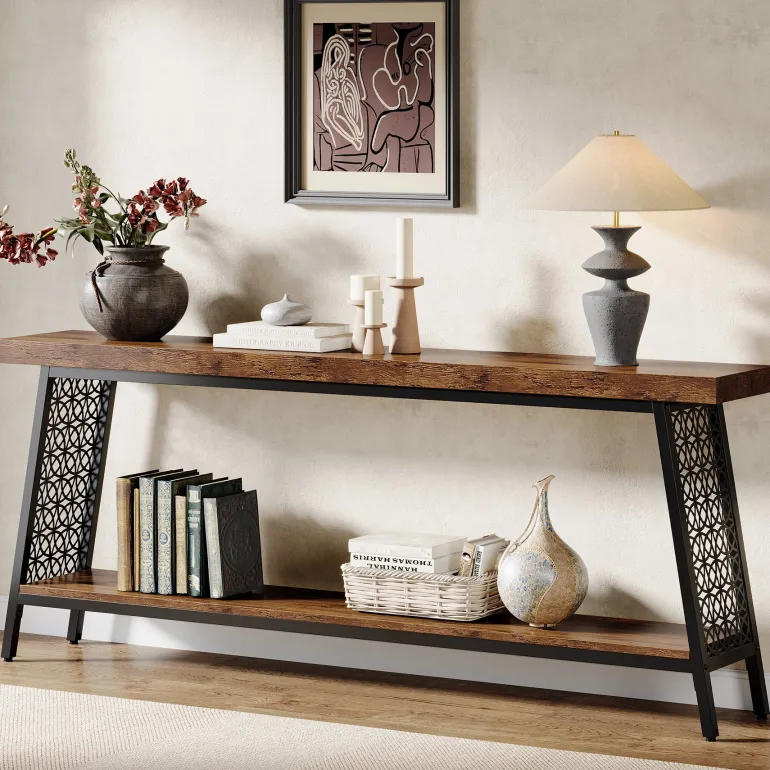 Discount Tribesigns 70.9" Console Table, 2 - Tier Extra Long Sofa Table with Storage Shelf