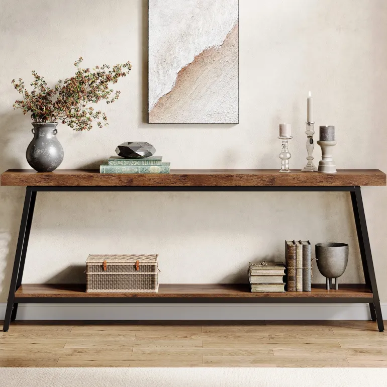 Discount Tribesigns 70.9" Console Table, 2 - Tier Extra Long Sofa Table with Storage Shelf