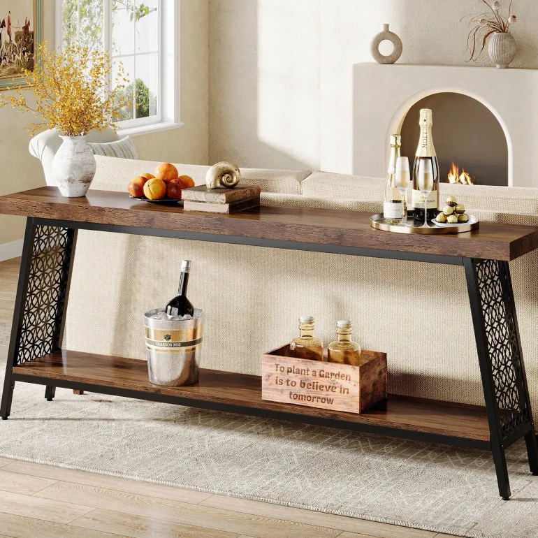 Discount Tribesigns 70.9" Console Table, 2 - Tier Extra Long Sofa Table with Storage Shelf