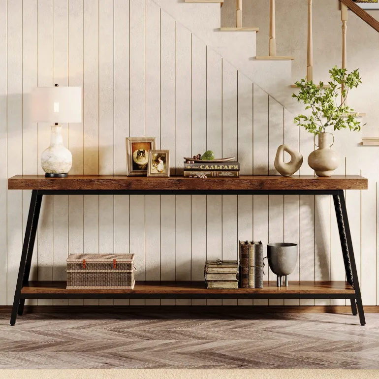 Discount Tribesigns 70.9" Console Table, 2 - Tier Extra Long Sofa Table with Storage Shelf
